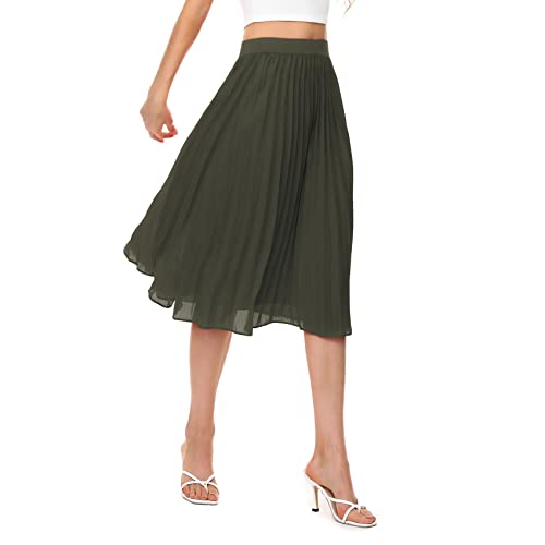 Durio Midirock Damen Faltenrock Plissee Damenrock Leicht Casualrock Chiffon Röcke A-Linie Grün 38(Tag Size M)