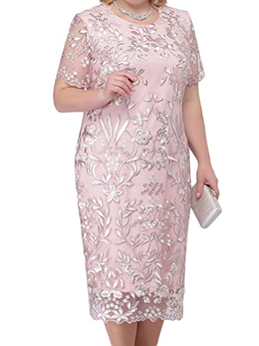 Minetom Damen Übergröße Spitze Kleid 3/4 Ärmel Loose Abend Cocktailkleid Knielang Retro Party Abendkleider Rockabilly Kleid Spitzenkleid A Rosa 4XL buy
