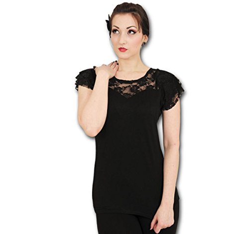 Spiral - Gothic Elegance - Top mit Flügelärmeln & Spitze - Schwarz - XL