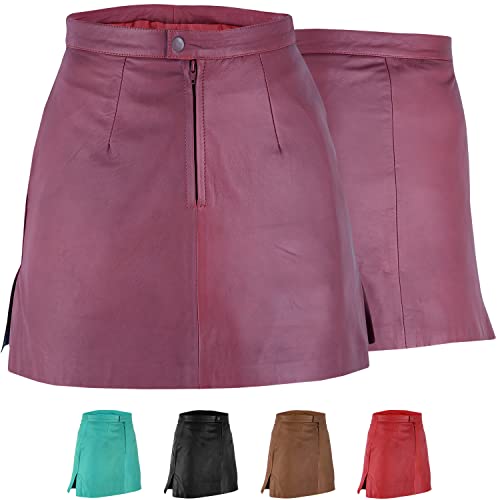 Trendiger Mini Lederrock aus Lammnappa Business Rock Echtleder 40, Weinrot