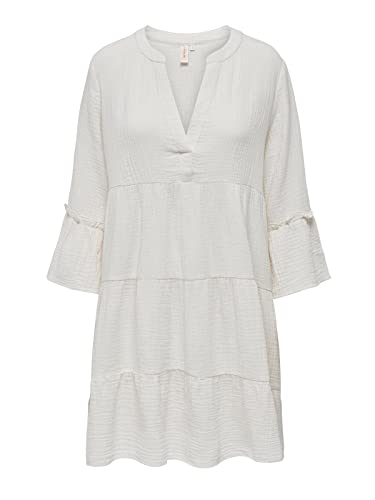 ONLY Damen Tunika Kleid ONLThyra Peplon Dress Sommerkleid mit 3/4-Ärmeln 15267999 Cloud Dancer XL