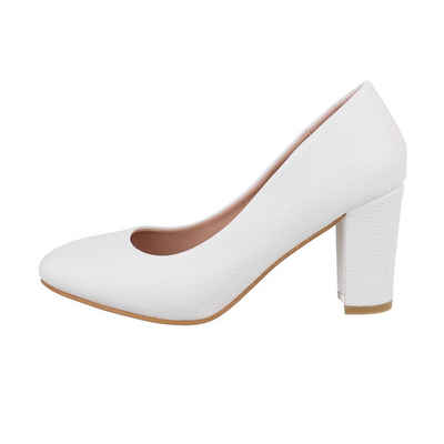  Damen Abendschuhe Elegant High-Heel-Pumps Blockabsatz High Heel Pumps in Weiß