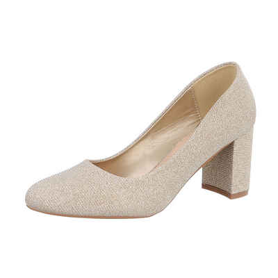  Damen Abendschuhe Elegant High-Heel-Pumps (87118426) Blockabsatz High Heel Pumps in Gold