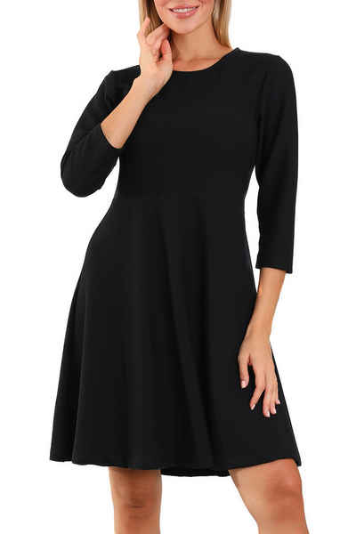  A-Linien-Kleid Casual Midikleid mit Rippstruktur 3/4-Ärmel