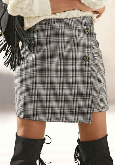  Hosenrock in Wickeloptik mit Karomuster, eleganter Skort mit Zierknöpfen buy