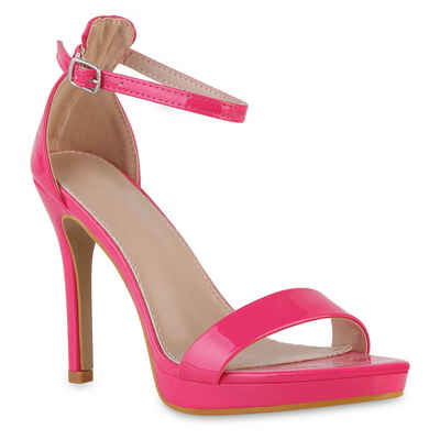  841558 High-Heel-Sandalette Damen High Heels Sandaletten Stiletto Leder-Optik Party Lack Schuh