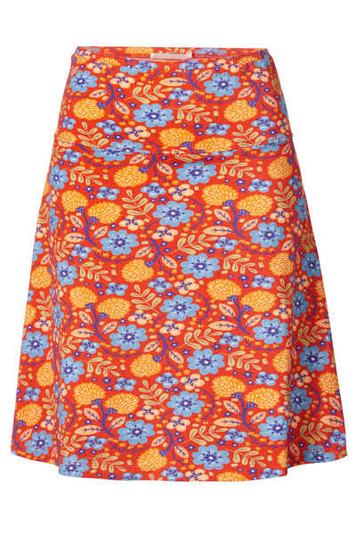  Strickrock Rock Damen mit floralem Print - Leichter Sommerrock aus Bio-Baumwolle Bequemer Midi Rock in A-Linie mit elastischem Bund
