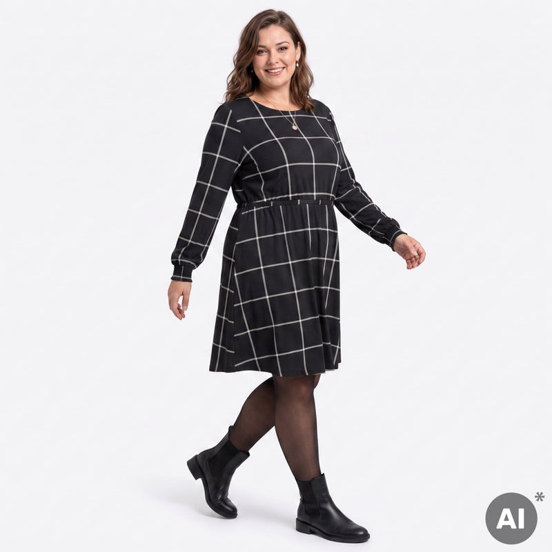 Damen-Kleid mit Karo-Muster, große Größen