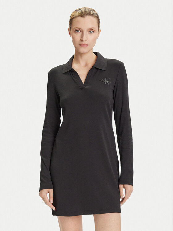 Calvin Klein Jeans Kleid für den Alltag Monologo LV047D214G Schwarz Slim Fit