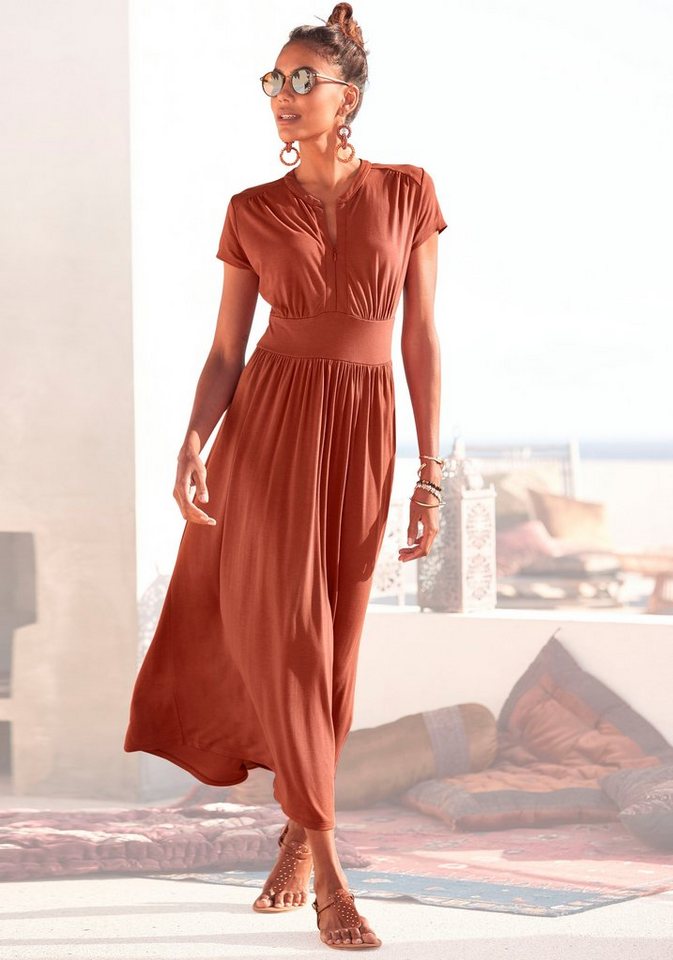 LASCANA Midikleid mit Reißverschluss am Ausschnitt und Tailleneinsatz figurbetontes Jerseykleid, Viskosekleid, elegantes Sommerkleid