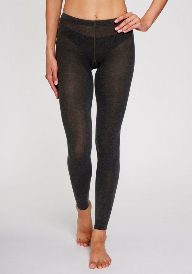 Lavana Strickstrumpfleggings Baumwoll Strumpfhose ohne Fuß, Uni Farben Thermosan, fein gestrickt, weich und elastisch