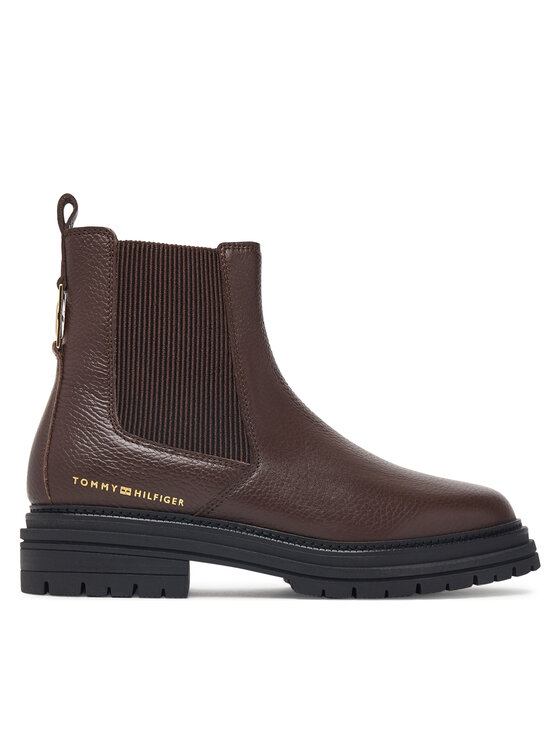 Tommy Hilfiger Klassische Stiefeletten Th Emboss Grain Leather Chelsea FW0FW09559 Braun
