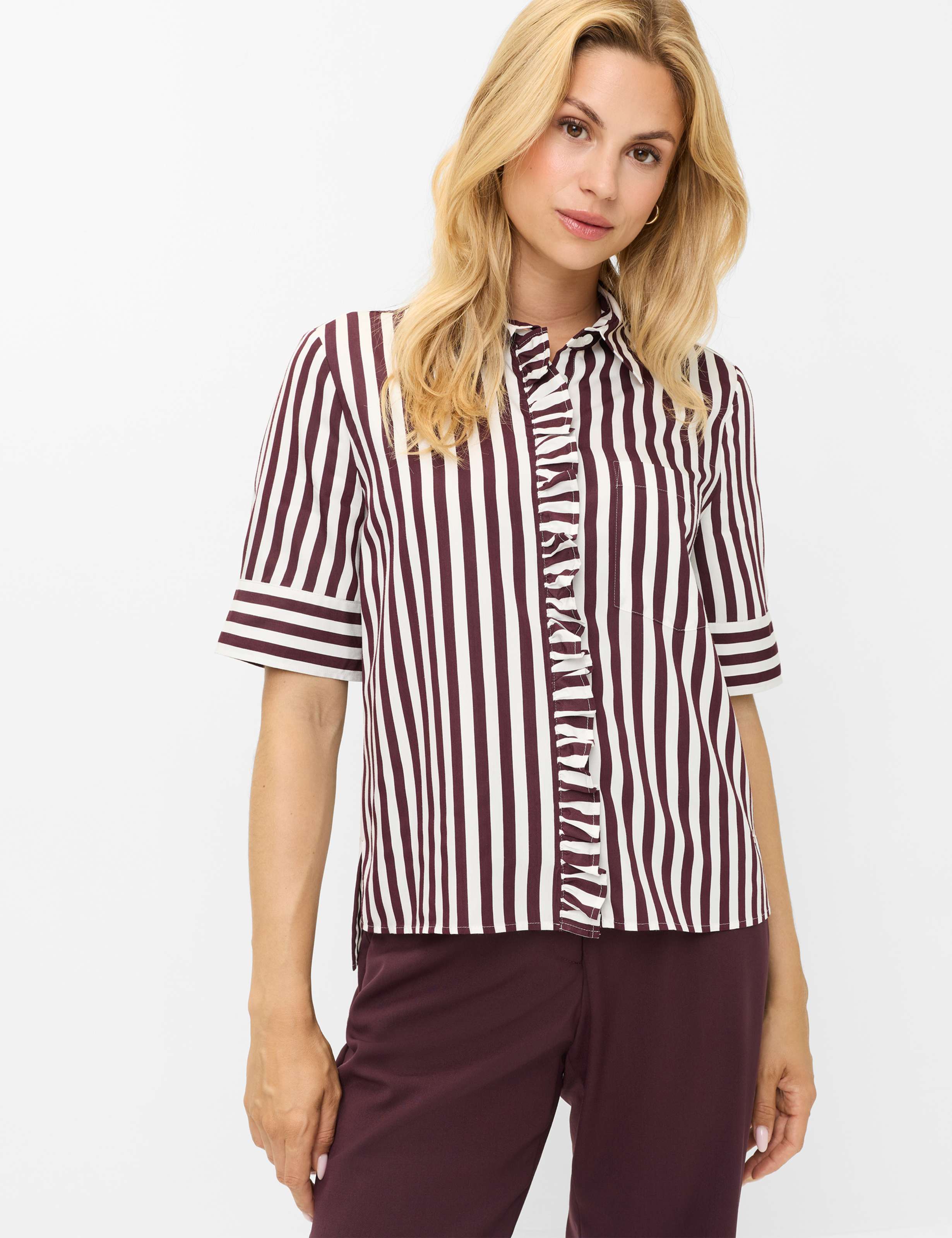 Brax Damen Bluse Style VICA FRIL blackberry violet, dunkles lila,