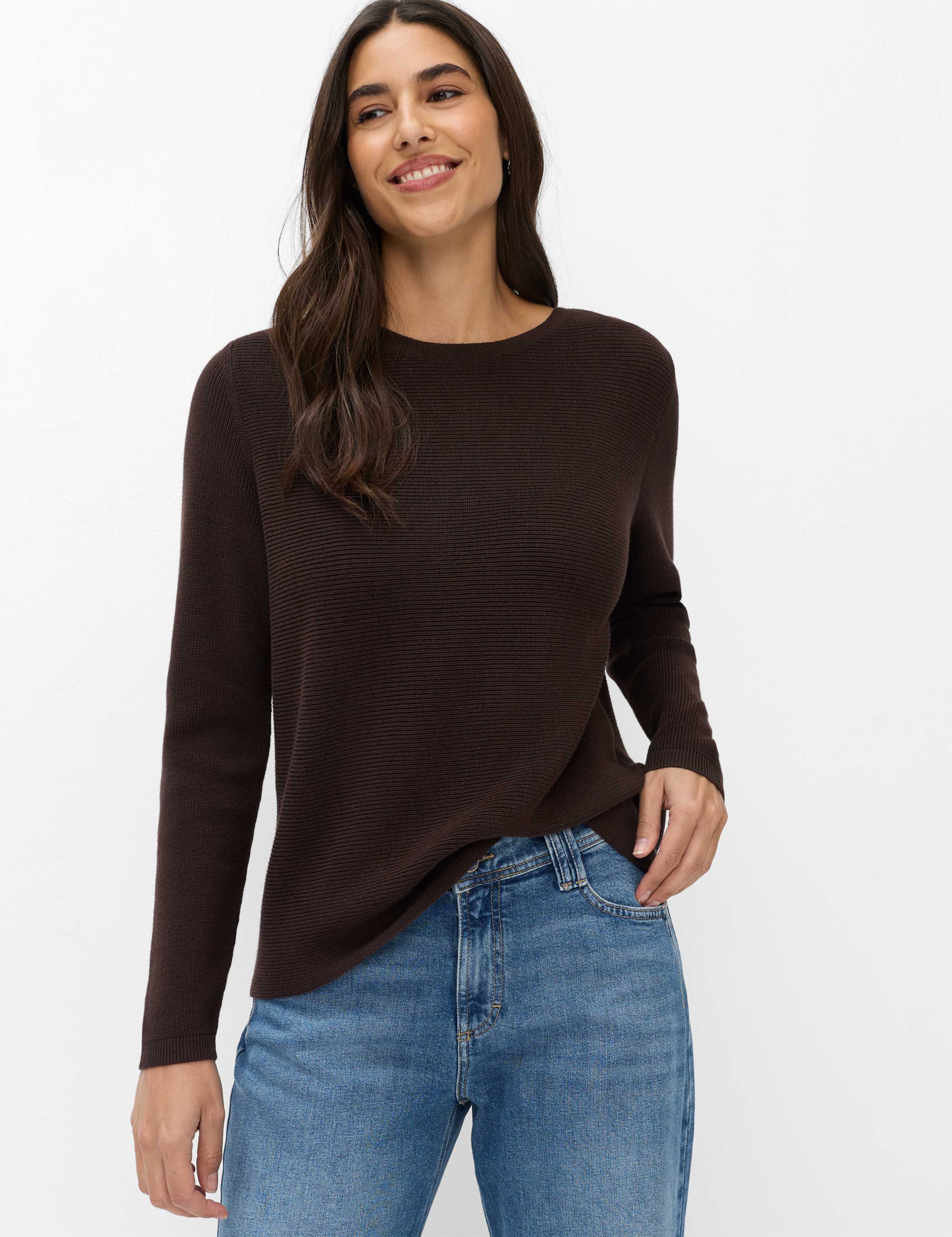 Brax Damen Strickpullover Style LESLEY brunette, dunkelbraun,