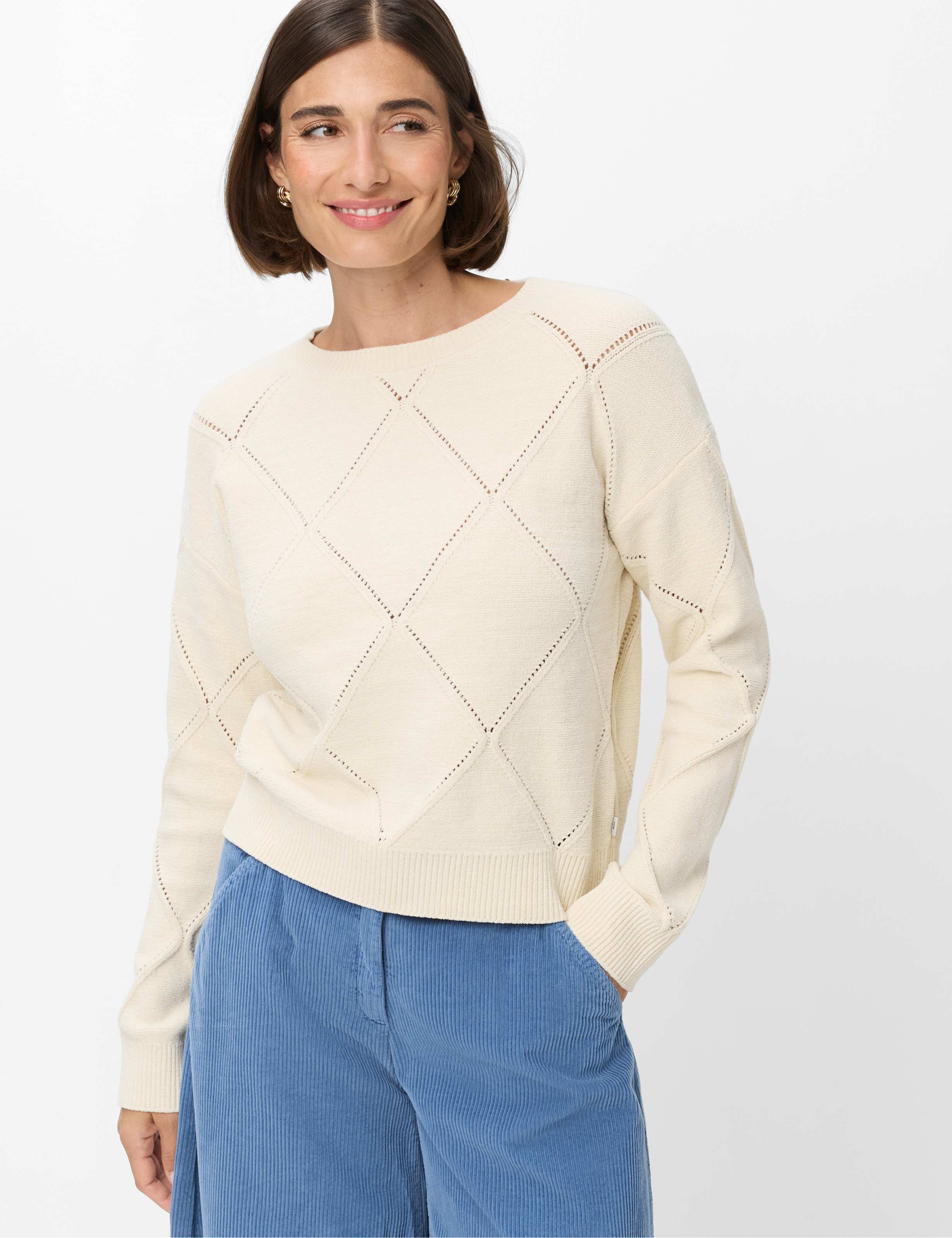 Brax Damen Strickpullover Style LISA dark ecru, Altweiß,