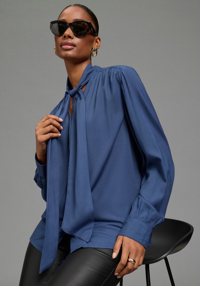 Bruno Banani Schluppenbluse mit durchgehender Knopfleiste aus fließender Viskose, hüftlange Schnittform