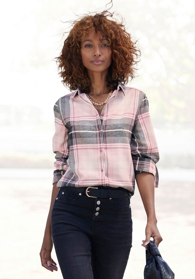 Buffalo Hemdbluse aus weichem Flanell mit Karomuster lässiges Karohemd, Karobluse aus Baumwolle, Westernbluse, Flanellhemd