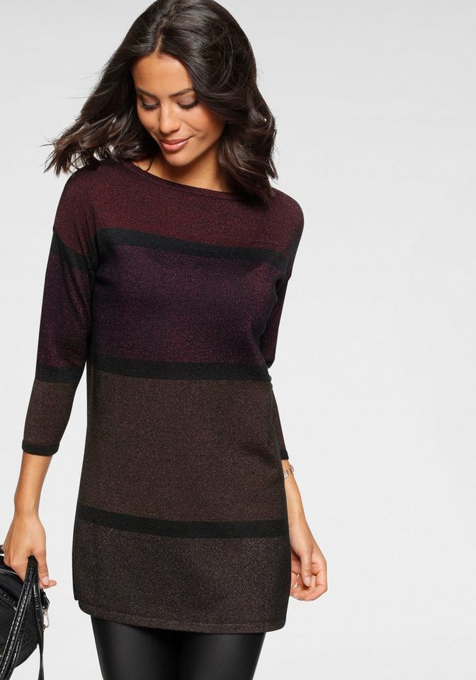 Laura Scott Longpullover mit feinem Glanzeffekt und 3/4 Ärmeln