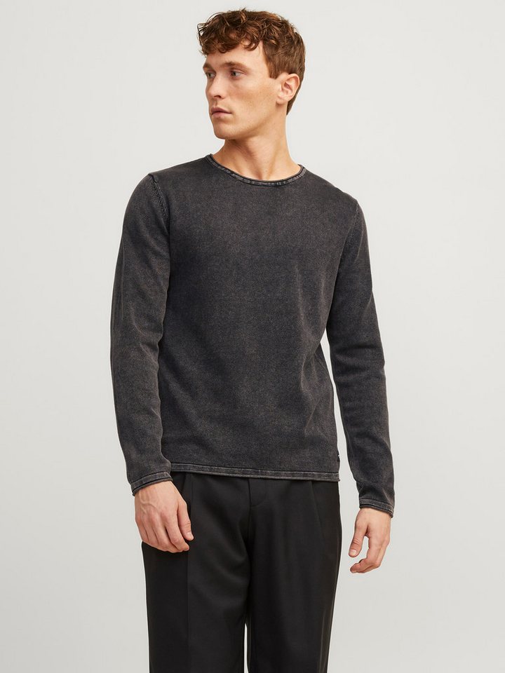 Jack & Jones Rundhalspullover JJELEO aus pflegeleichter Baumwollqualität unifarben, modisch, schmal, Baumwolle, Rundhals