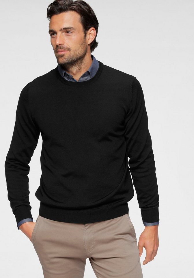 OLYMP Rundhalspullover OLYMP Strick Casual moderner Strickpullover aus reiner Wolle