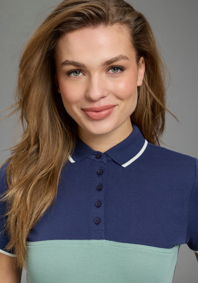 KangaROOS Poloshirt Kurzarm, figurbetonter Schnitt, Colourblocking-Optik, Polokragen