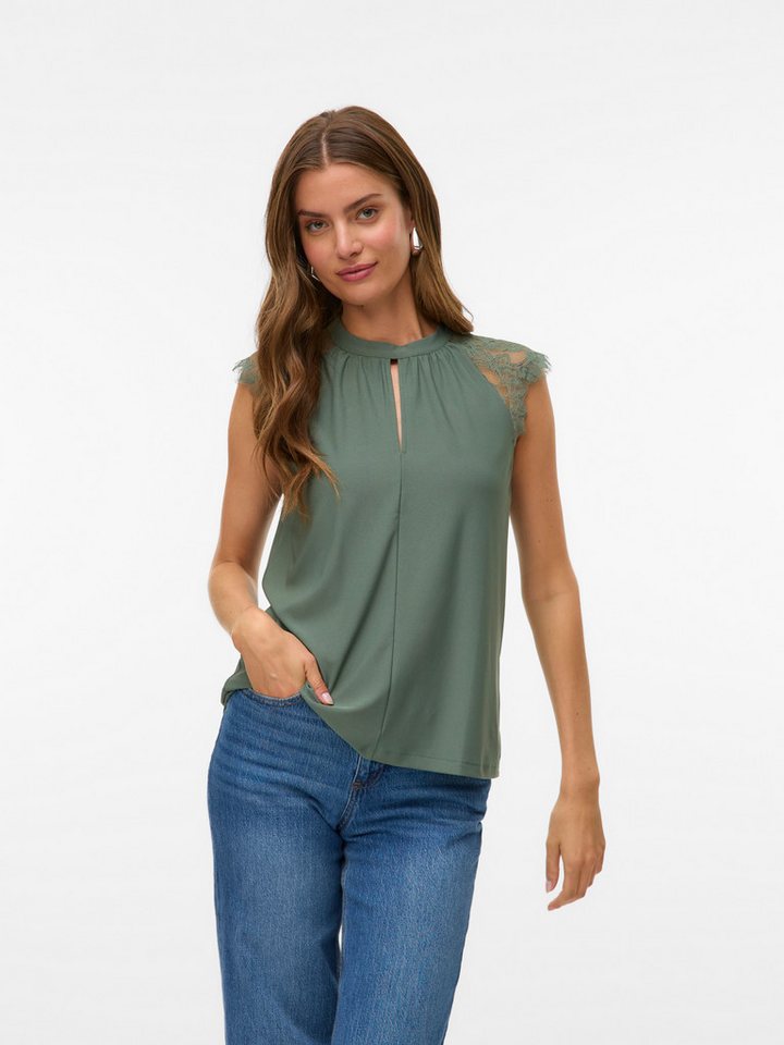 Vero Moda Spitzentop VMMILLA SL LACE TEE Materialmix, regular fit