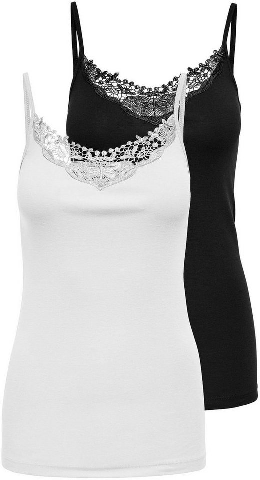 ONLY Spitzentop ONLKIRA – Doppelpack mit Spitzendetail für feminine Looks (2er-Pack) figurbetont, modisch, Jersey, Baumwolle, V-Ausschnitt
