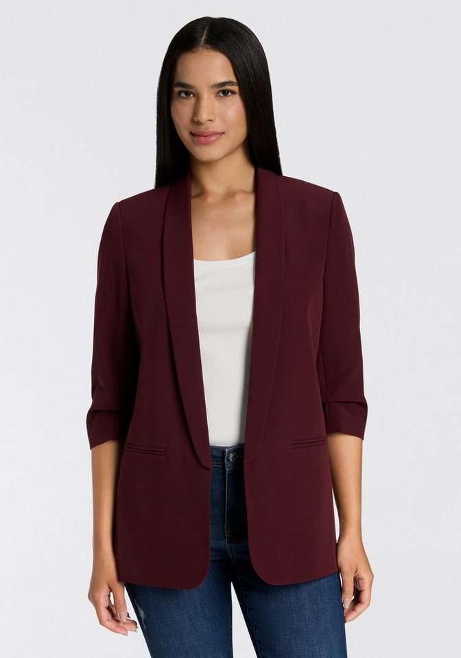 ONLY Kurzblazer ONLELLA – Femininer Blazer mit 3/4-Ärmeln und Raffung regular fit, casual, Web, Kunstfaser, V-Ausschnitt