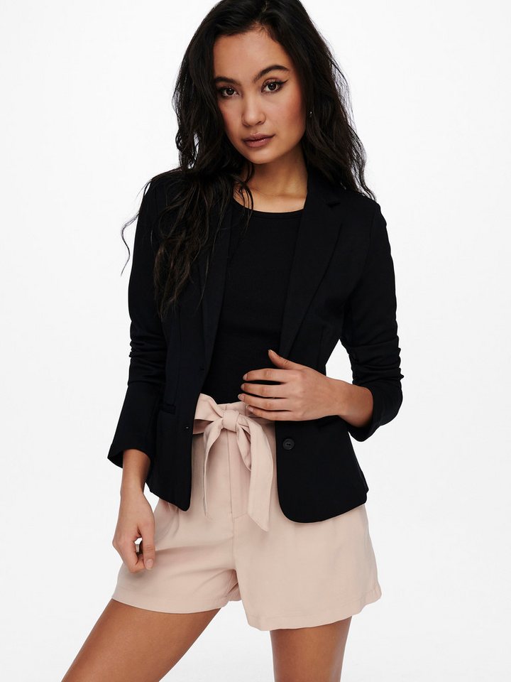ONLY Jerseyblazer ONLPOPTRASH – 2-Knopf Blazer mit taillierter Silhouette regular fit, Milano Rib, Materialmix, Reverskragen, unifarben