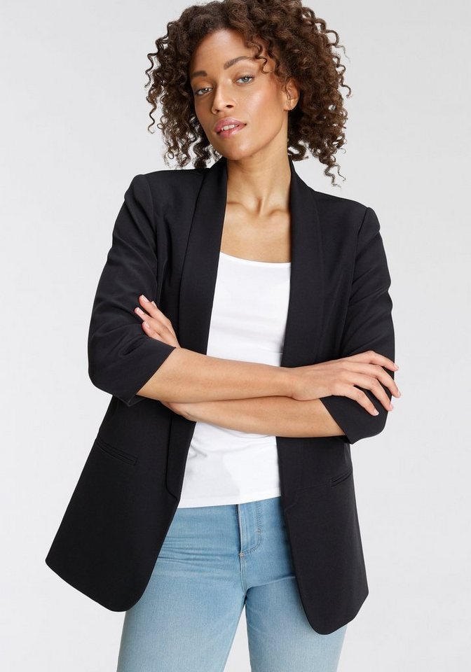 ONLY Kurzblazer ONLELLA – Femininer Blazer mit 3/4-Ärmeln und Raffung regular fit, casual, Web, Kunstfaser, V-Ausschnitt