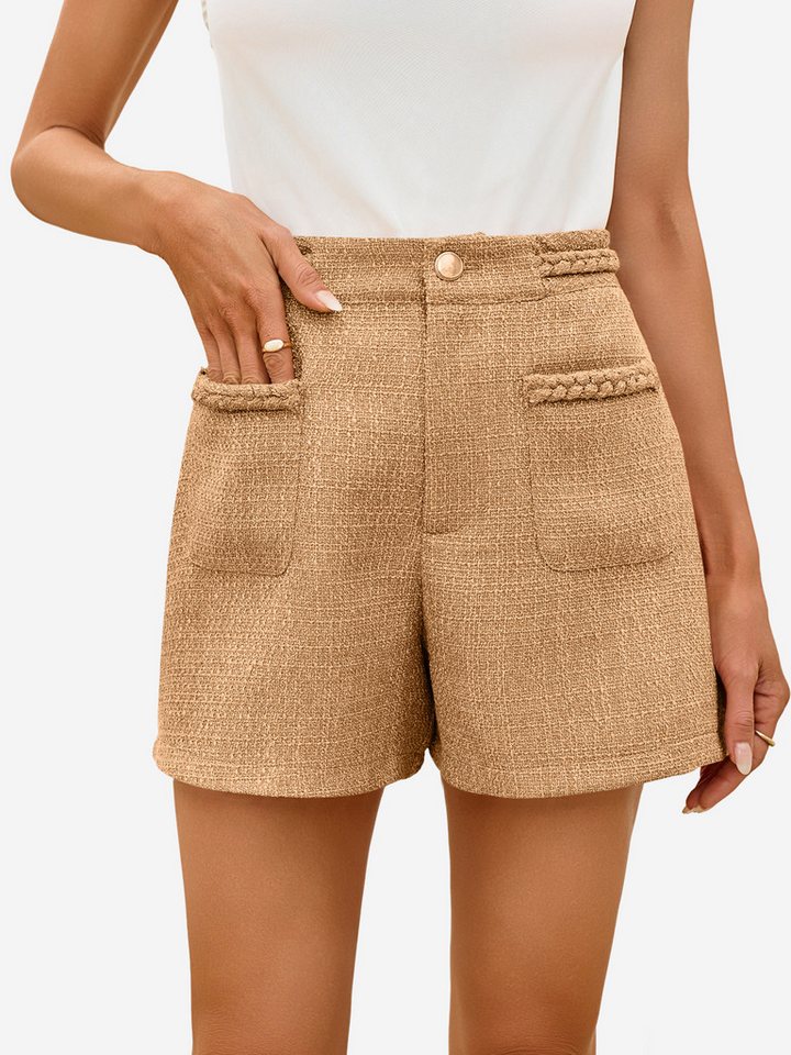 Imily Bela Shorts Damen Tweed Sommershorts mit hohem Bund (Packung, 1-tlg., 1per-Pack) mit Vordertaschen