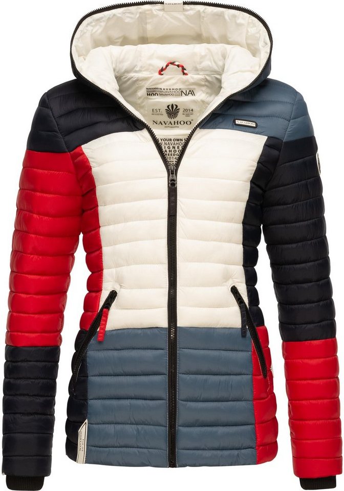 Navahoo Steppjacke Multikulti stylische Colorblocking Übergangsjacke m. Kapuze
