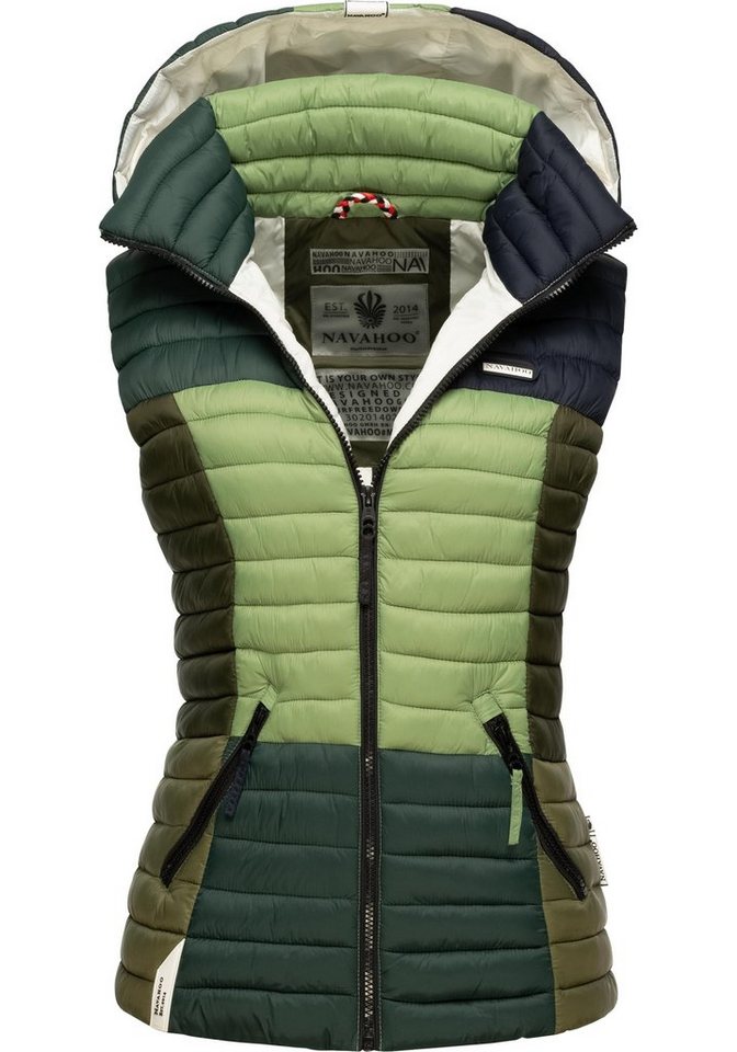 Navahoo Steppweste Shadaa Multikulti Ärmellose Damen Weste im Colourblocking-Stil und Kapuze