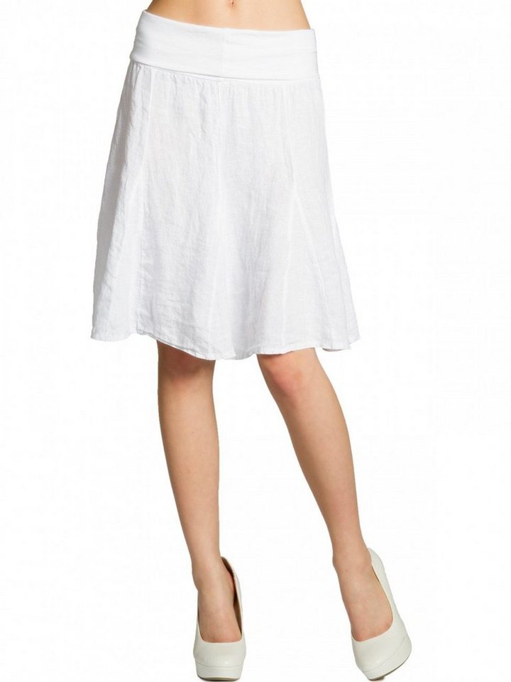 Caspar Faltenrock RO014 Damen Midi Leinenrock knielang mit figurfreundlichem Stretch Bund - Made in Italy