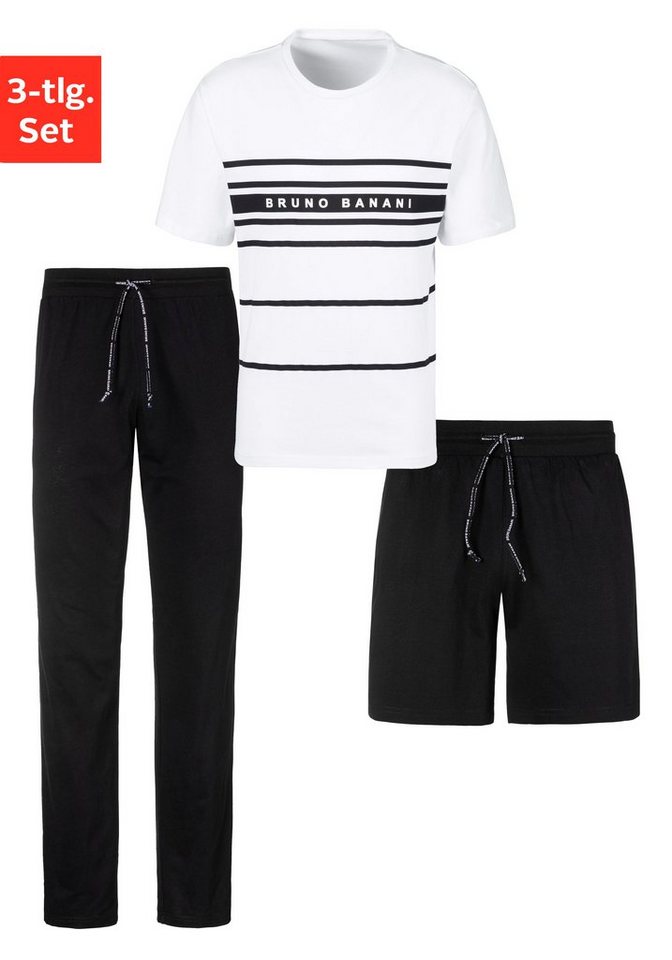 Bruno Banani Pyjama (Spar-Set, 3 tlg) Shirt mit Shorts und langer Hose