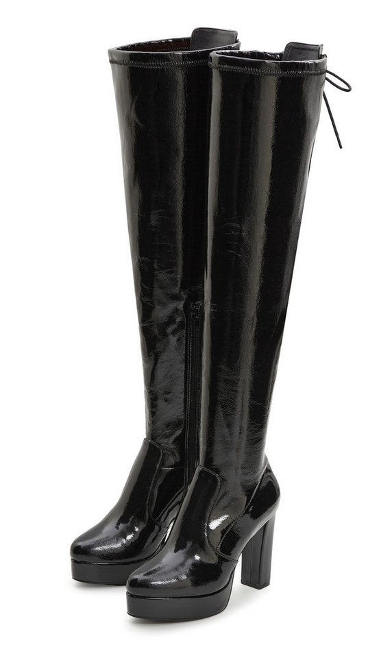 LASCANA Belle Affaire High-Heel-Stiefelette mit Plateau, Overkneestiefel in erotischer Lack-Optik