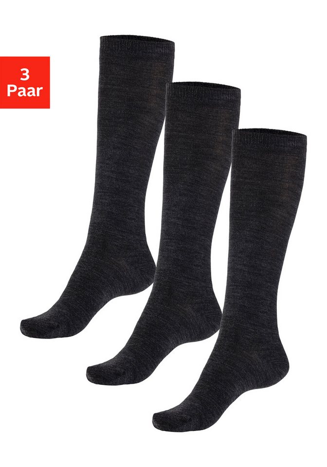Bench. Kniestrümpfe Damen Wollkniestrümpfe uni weicher Abschluss (Packung, 3-Paar) Damenkniestrümpfe mit wärmender Wolle