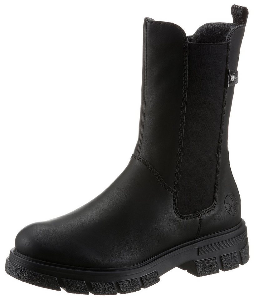 Rieker Chelseaboots, Stiefelette, Blockabsatz, Boots mit breitem Stretcheinsatz