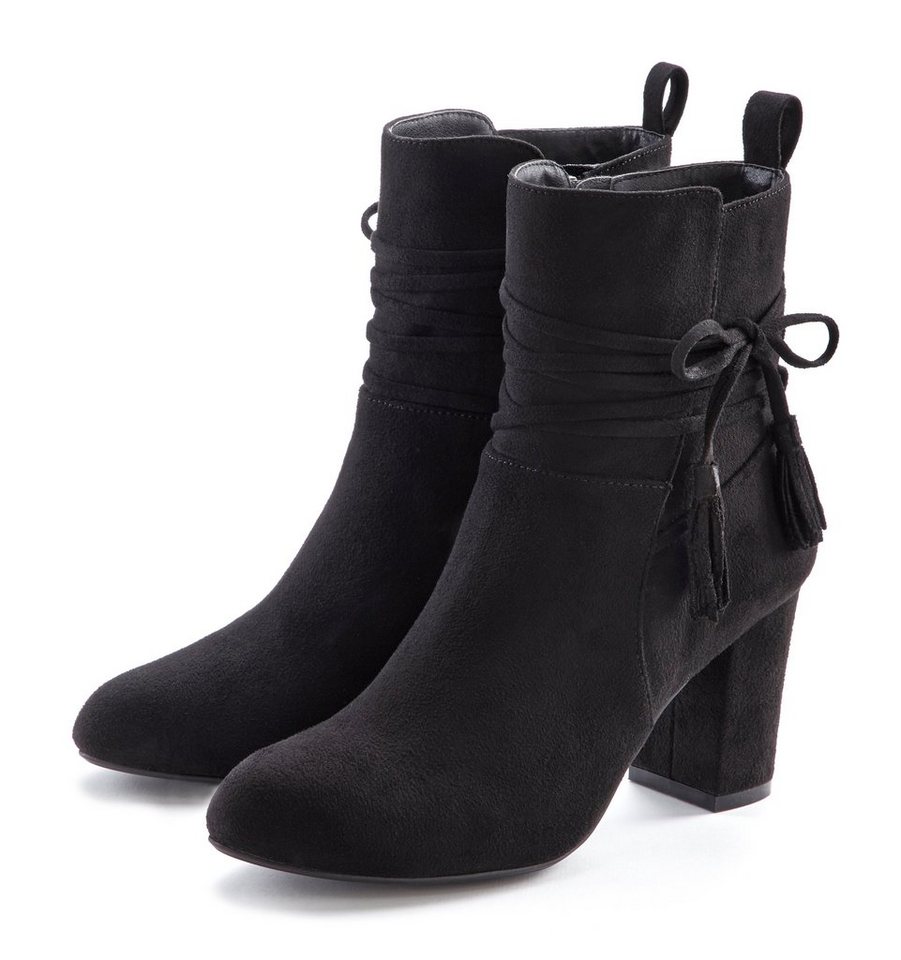 LASCANA High-Heel-Stiefelette, Ankle Boots, Stiefel, Stiefelette mit Blockabsatz und raffinierten Riemchen