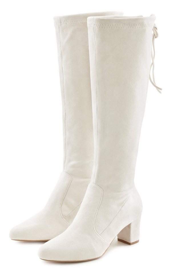 LASCANA Schlupfboots, Slouchy Boots, Slip-On, Schlupfstiefel aus stretchigem Material mit Blockabsatz in elegantem Design