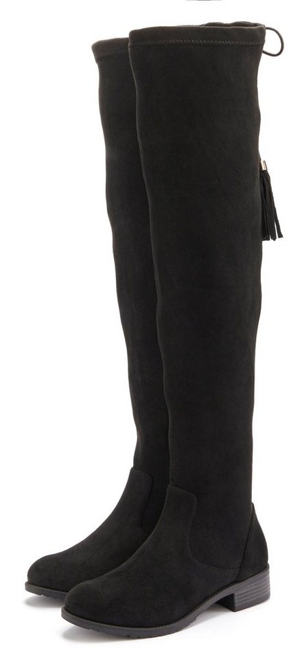 LASCANA Stiefel, Langschaftstiefel, Overkneestiefel mit elastischem Weitschaft und raffiniertem Flechtdetail