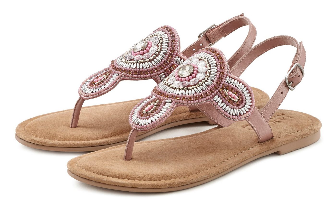 LASCANA Sandalette, Sommerschuh, offener Schuh, Zehentrenner Sandale, Pantolette in Glitzer-Optik und softer Lederinnensohle