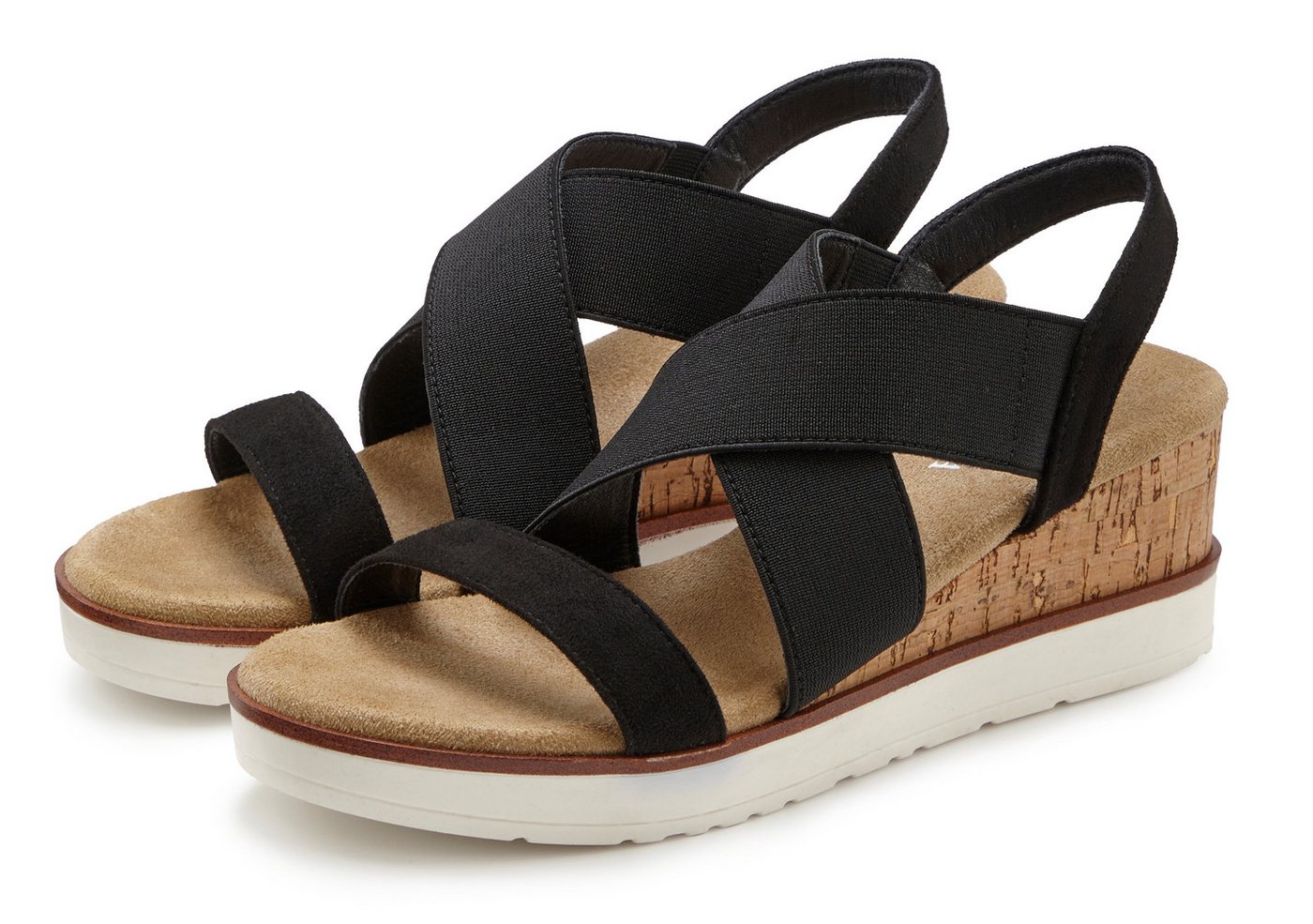 LASCANA Sommerschuh, offener Schuh, Sandale, Keilsandalette, Sandalette mit elastischen Riemchen VEGAN