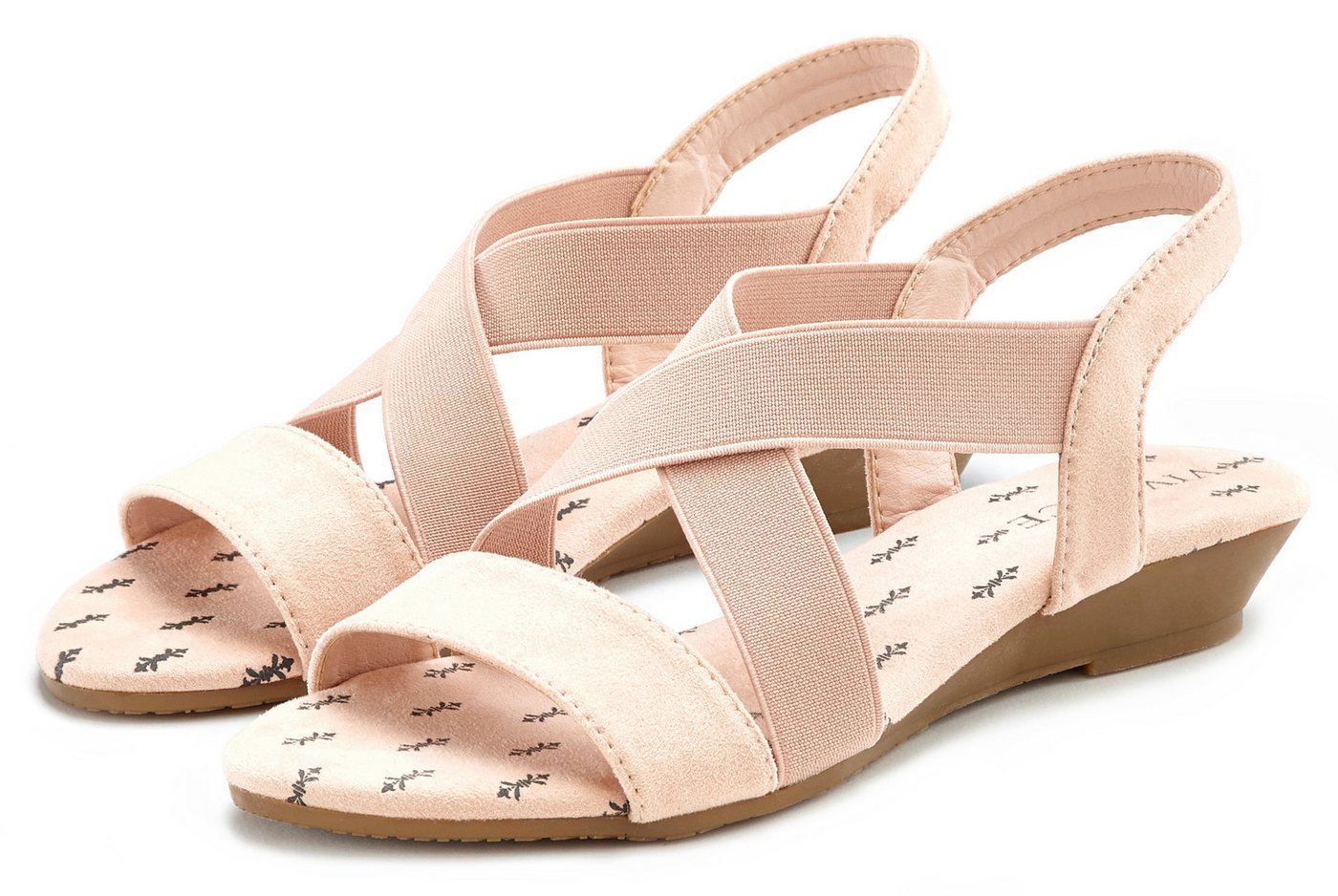 Vivance by Lascana Sommerschuh, offener Schuh, Sandale, Sandalette mit elastischen Riemchen und Keilabsatz VEGAN
