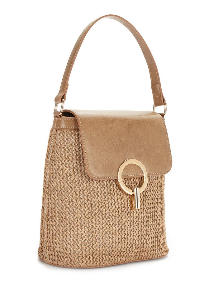 LASCANA Umhängetasche Schultertasche, Strandtasche, Tragetasche, Korbtasche, Crossbody Bag, Handtasche Damen zum Umhängen in modischer Bast-Optik VEGAN