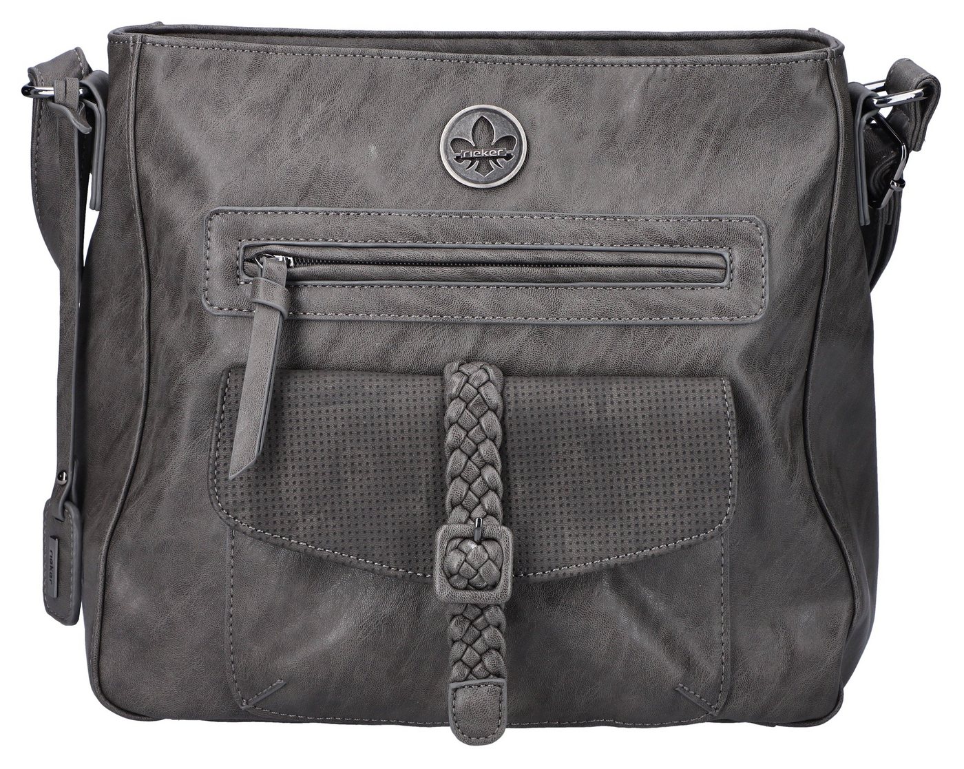 Rieker Umhängetasche Montenegro/Guana/Eagle, Damen Schultertasche, Handtasche mit Zierschnalle und Flechtband