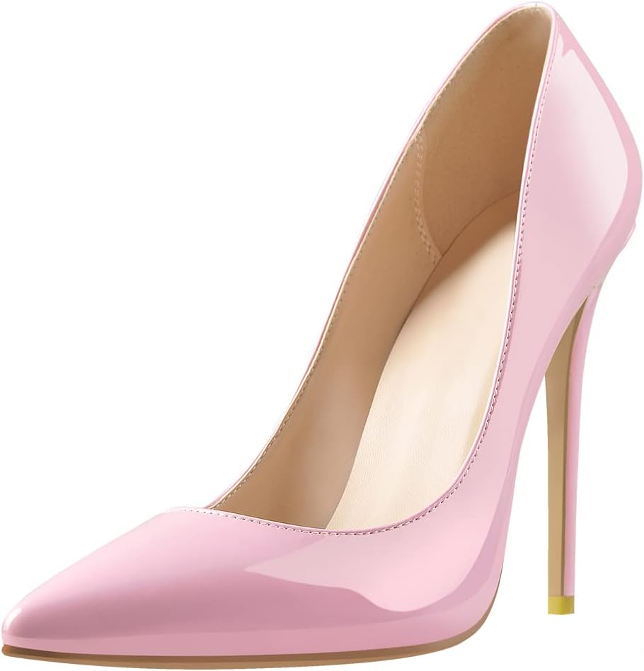 Only maker Damen Klassische High Heels Spitze Pumps Stiletto Damenschuhe – Candy Pink Lack-Optik, 44 EU