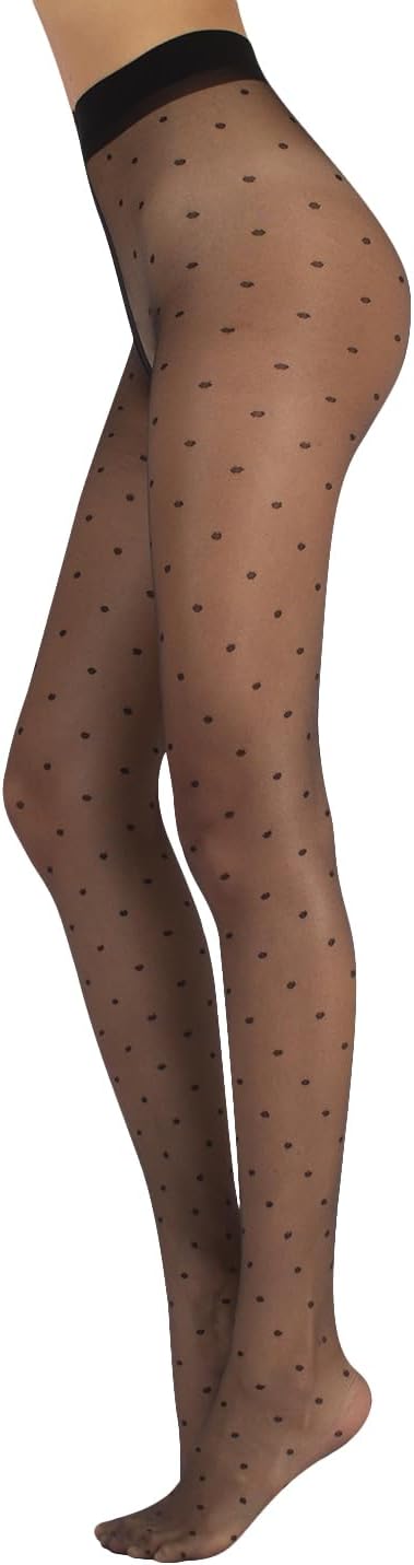 CALZITALY Fashion Strumpfhose mit kleinen Punkten, Feinstrumpfhose 20 DEN, Schwarz, L/XL, Made in Italy