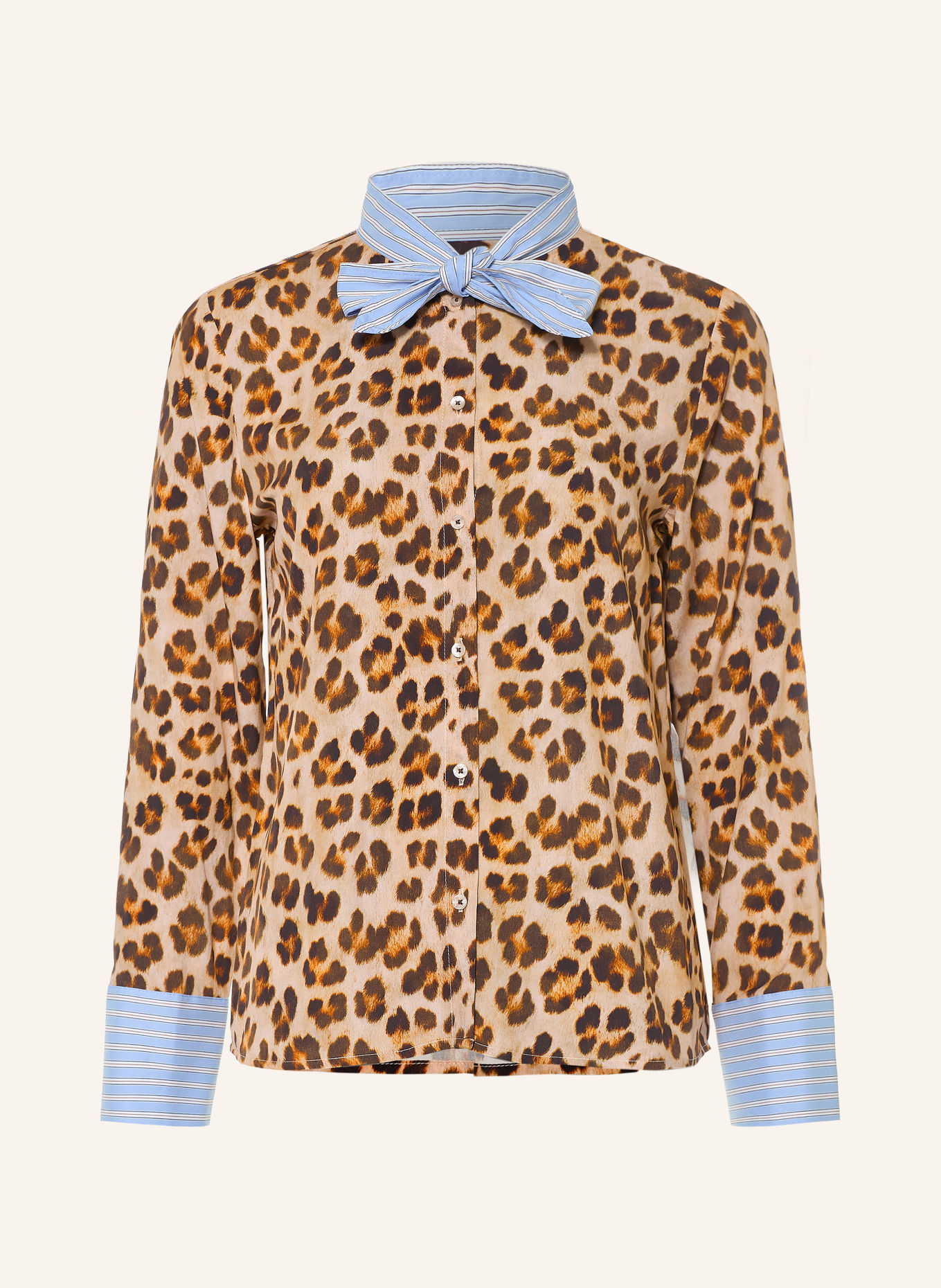 Emily VAN DEN BERGH Schluppenbluse im Materialmix in camel / dunkelbraun / hellblau