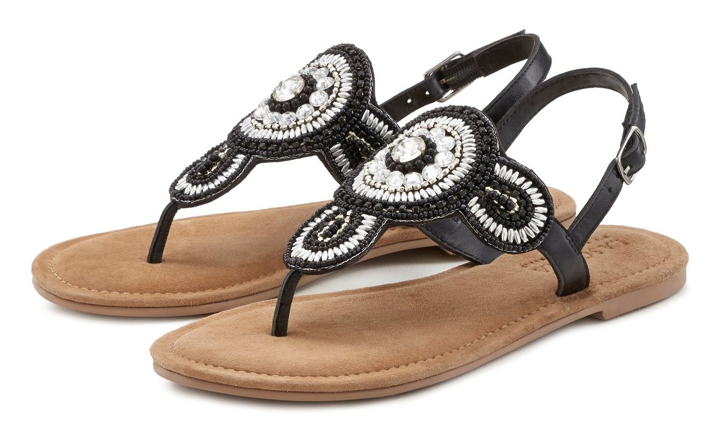 LASCANA Sandalette, Sommerschuh, offener Schuh, Zehentrenner Sandale, Pantolette in Glitzer-Optik und softer Lederinnensohle